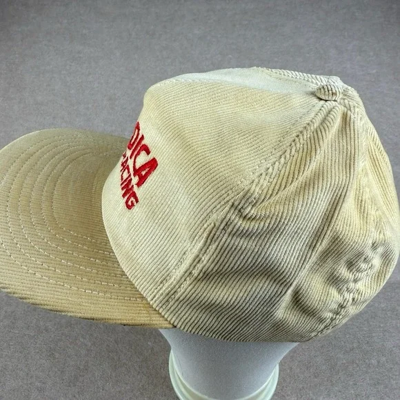 Vintage Nordica GPX Racing Corduroy Hat Beige Red‎ Snapback Cap Ski Made USA